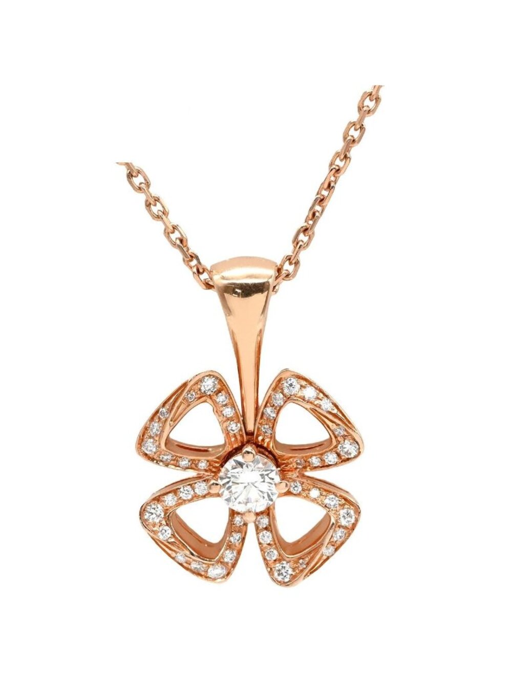 Bvlgari Necklace Fiorever Pink Gold 18k Pave Diamond Flower Motif Open Work